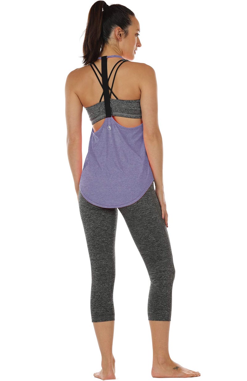icyzone Workout Tank Tops for Women - Athletic Yoga Tops, T-Back Running Tank Top(Pack of 2) (S, Grey/Violet) - Image 5